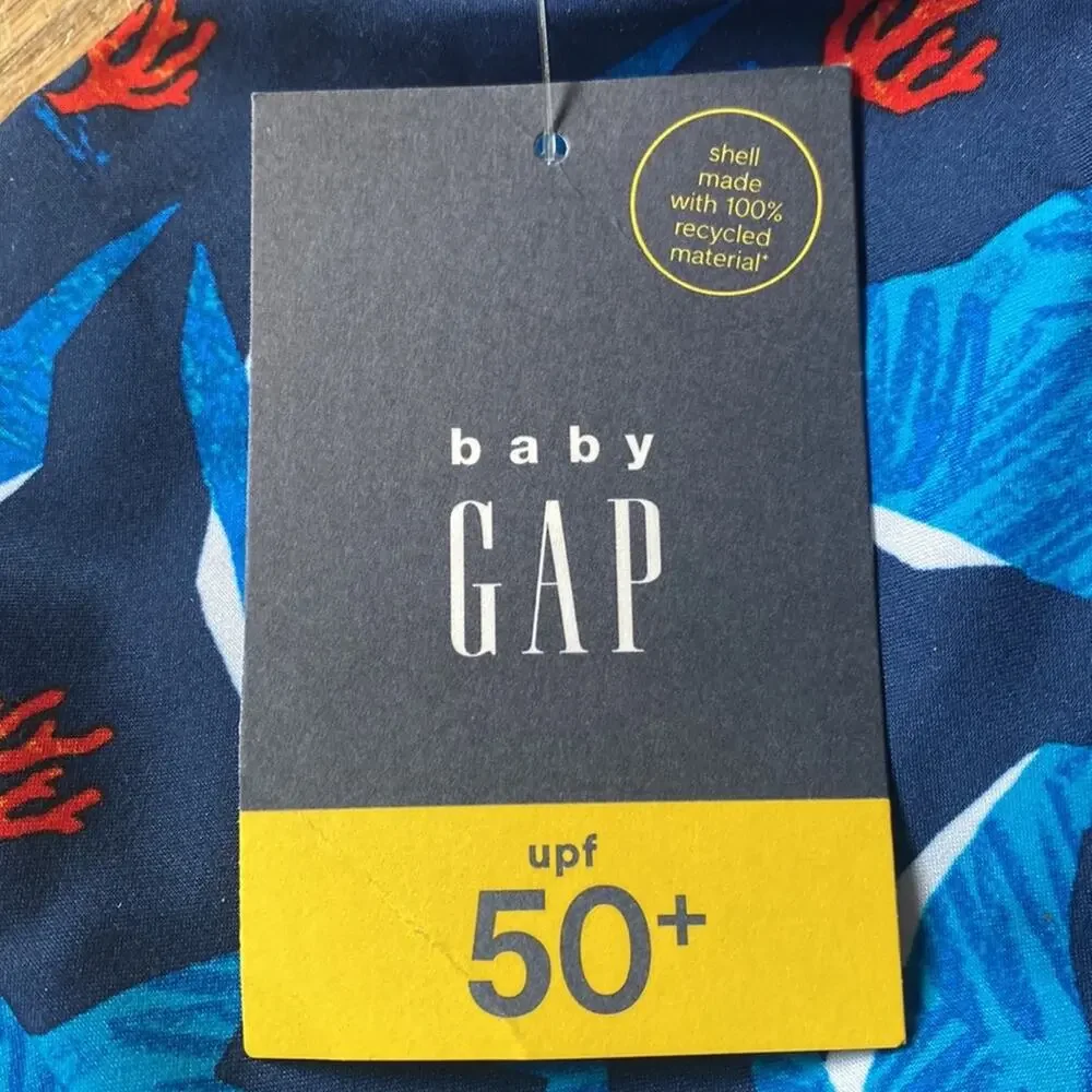 NWT Baby Gap UPF 50+ Shark Swim Trunks Blue Toddler Boys 3T Swim Shorts